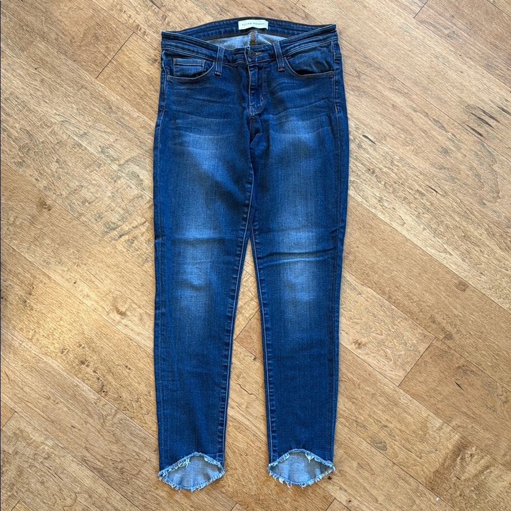 Flying Monkey Blue Ankle Cropped Jeans with Distressed Hem